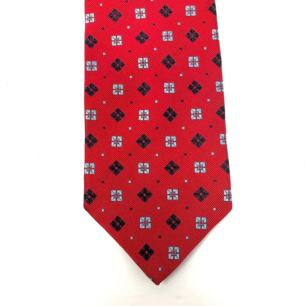 Jos‎ A Bank Red Blue Navy Geometric Silk Mens Neck Tie Made in Italy